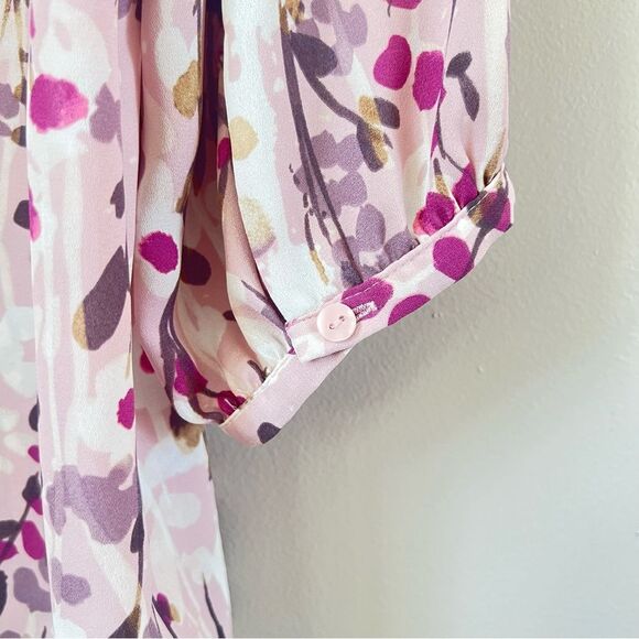 Cynthia Rowley Button Popover 3/4 Sleeve Floral Print Top Blouse SZ L - Picture 3 of 10